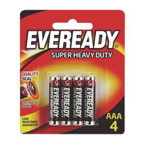 Eveready 4-Piece AAA Super Heavy Duty Battery Pack Black and Silver Eveready 4-Piece AAA Super Heavy Duty Battery Pack Black and Silver